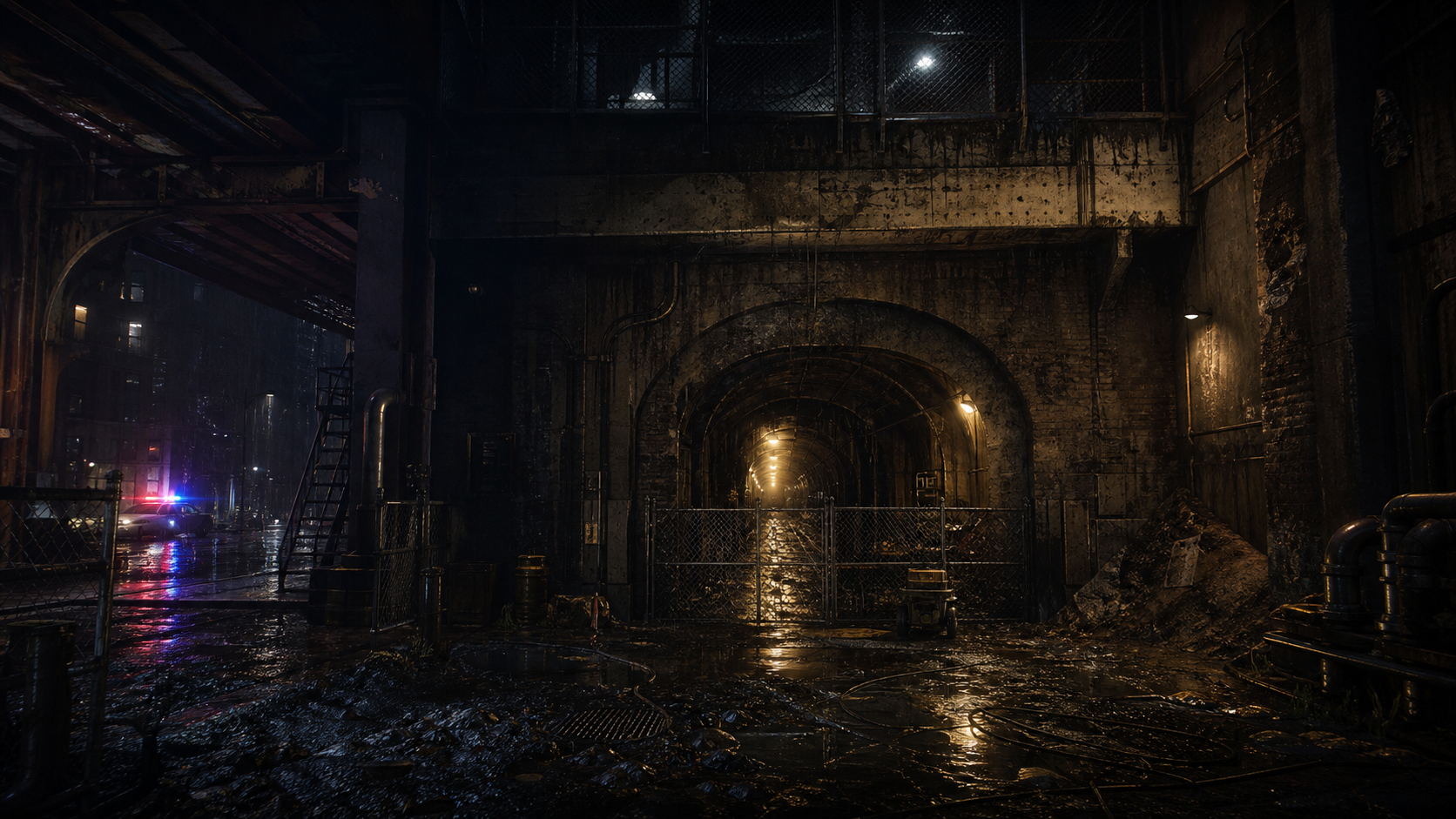 Subway service tunnel production concept with concrete and work lights