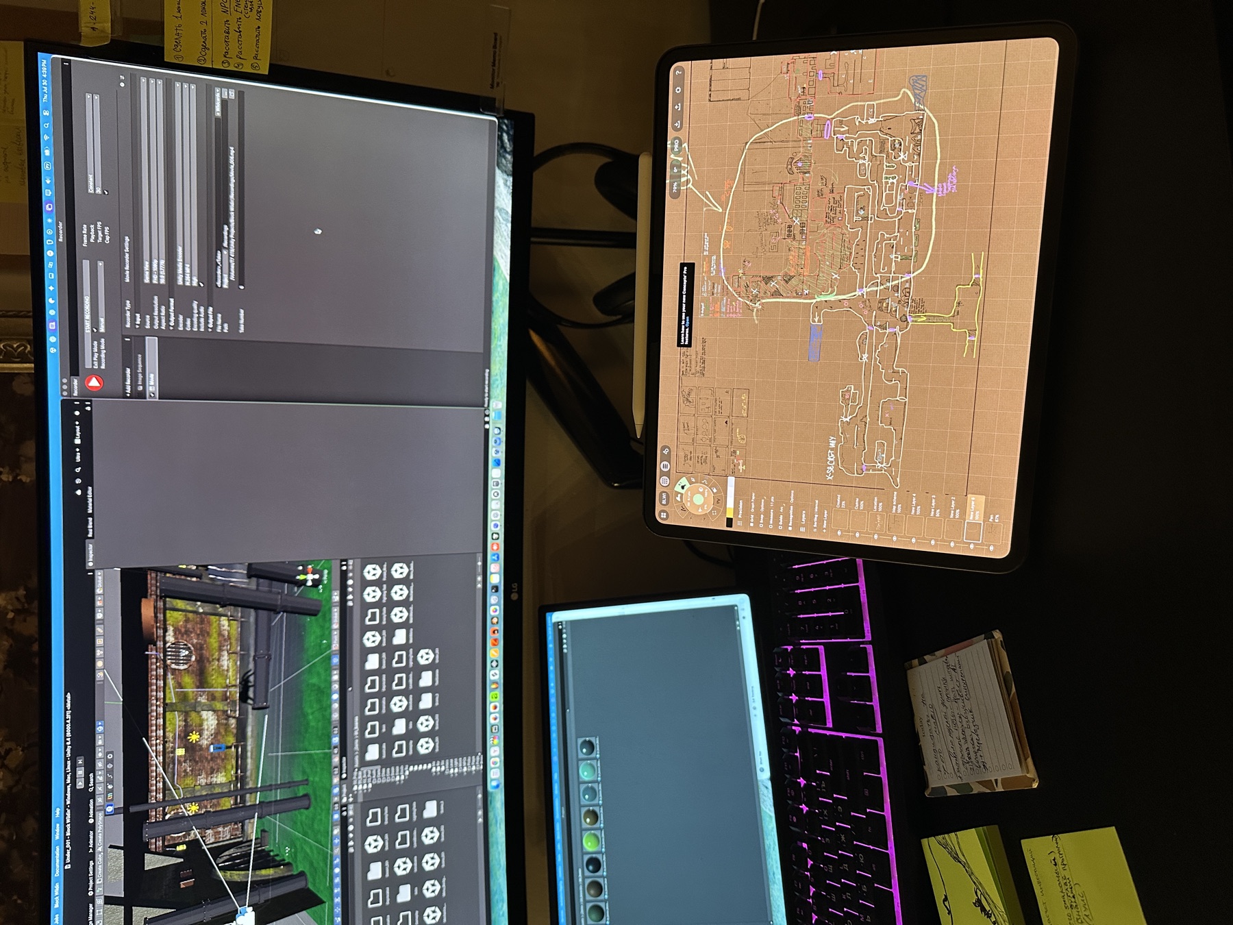 Block Wildin world-planning session showing a playable Unity location and a mapped network of districts and routes